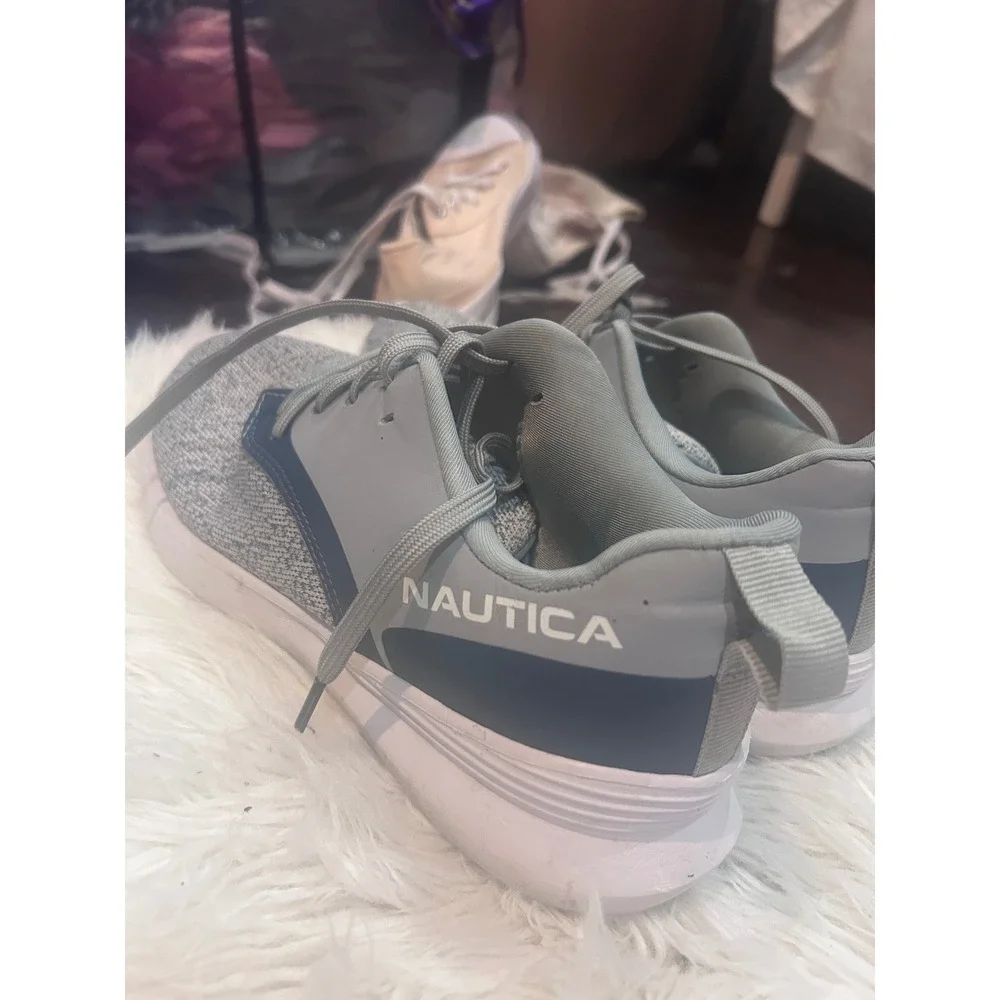 🤯3/$15 Nautica Women Gray Knit Lace Up Athletic Sneakers Shoes‎ Size 9.5
